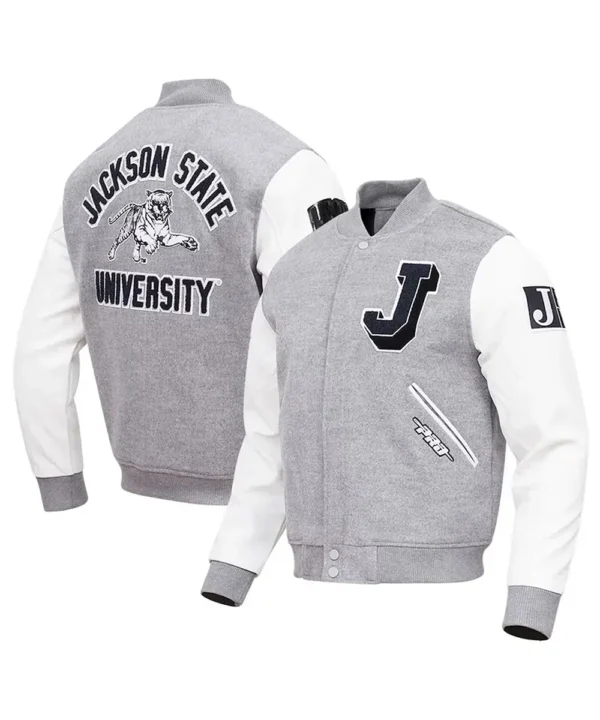 Classic Jackson State Tigers Varsity Gray and White Jacket