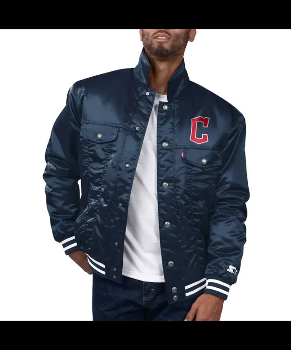 Cleveland Guardians Navy Silver Tab Trucker Jacket