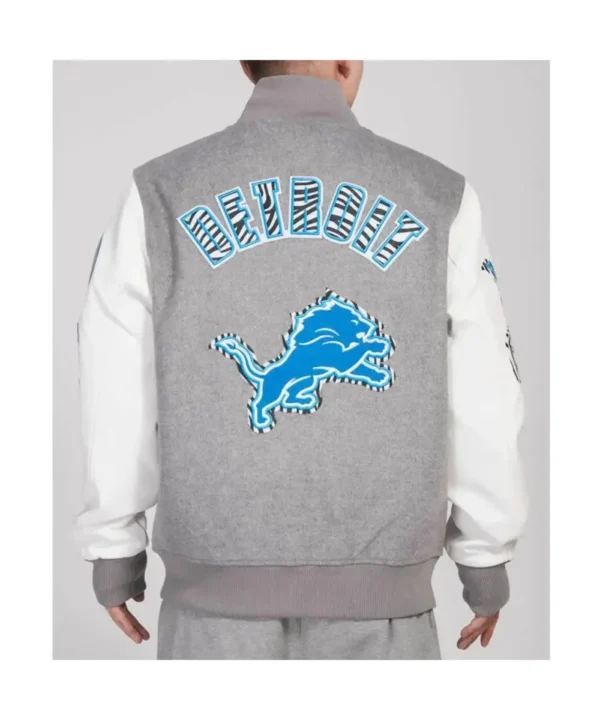 Detroit Lions Animal Patches Gray Varsity Jacket