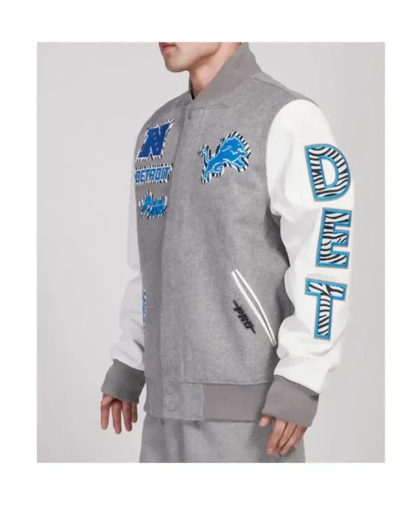 Detroit Lions Animal Patches Gray Varsity Jacket