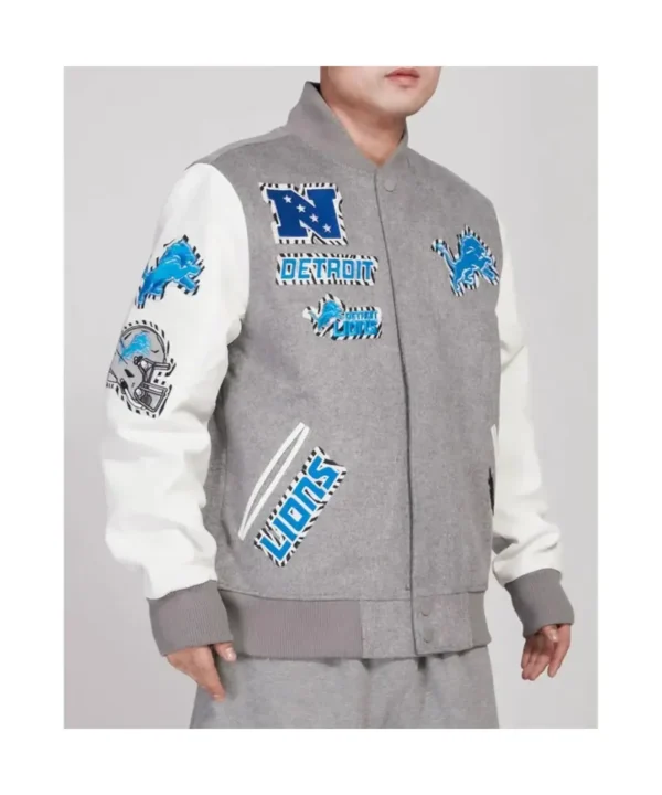 Detroit Lions Animal Patches Gray Varsity Jacket