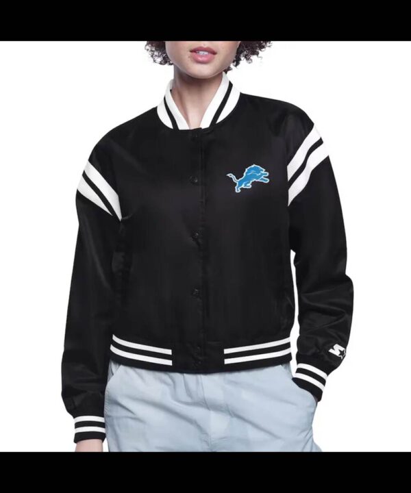 Detroit Lions Printed Logo Varsity Satin Jacket