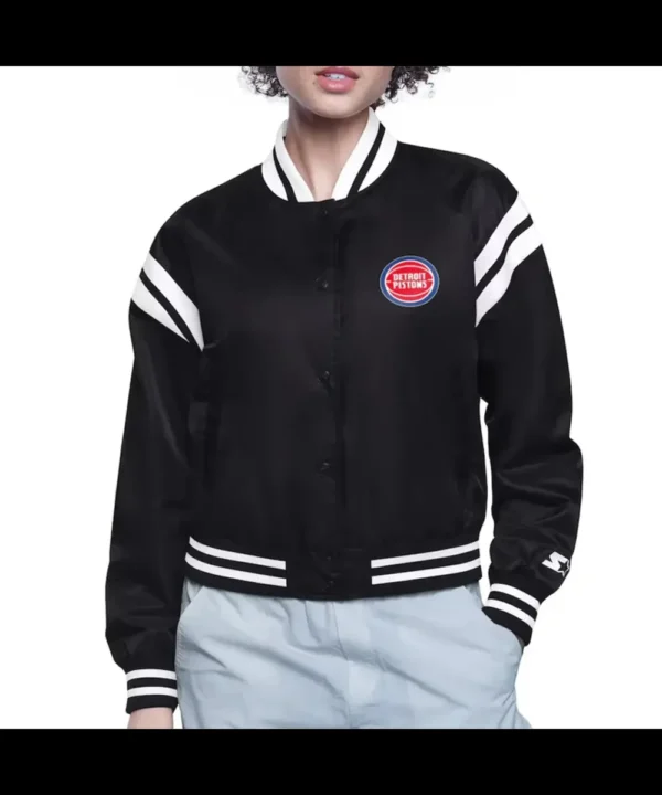 Detroit Pistons Printed Logo Varsity Satin Jacket