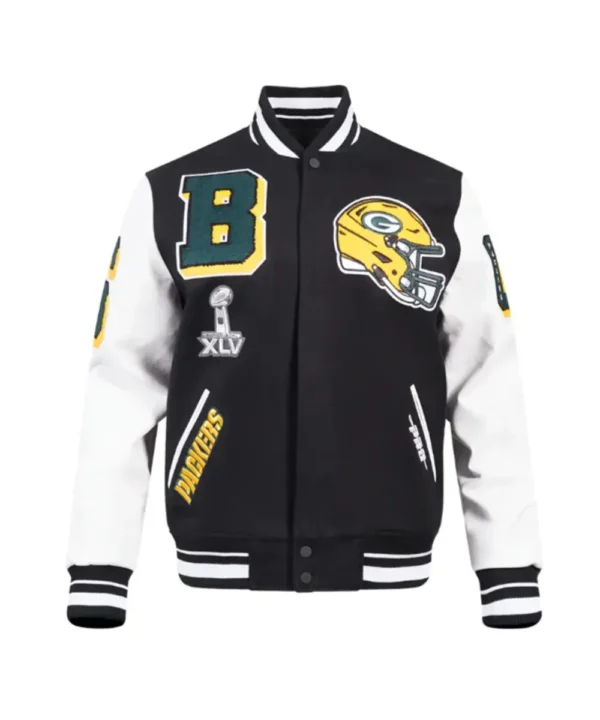Green Bay Packers Mashup Rib Varsity Wool/Leather Jacket