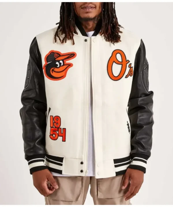 Baltimore Orioles Black and Off White Varsity Jacket