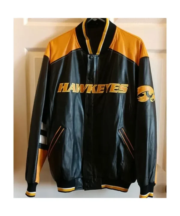 Black Iowa Hawkeyes Varsity Leather Jacket