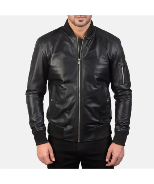 Bomber Black Leather MA-1 Jacket