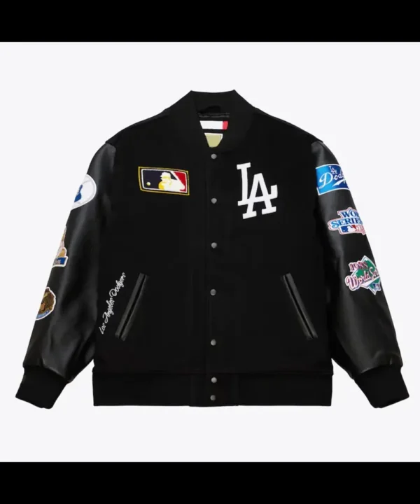 LA Dodgers Black Out Vintage Logo Varsity Jacket