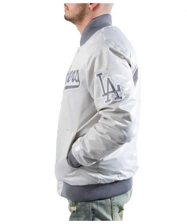 Bomber LA Dodgers Silver Satin Jacket