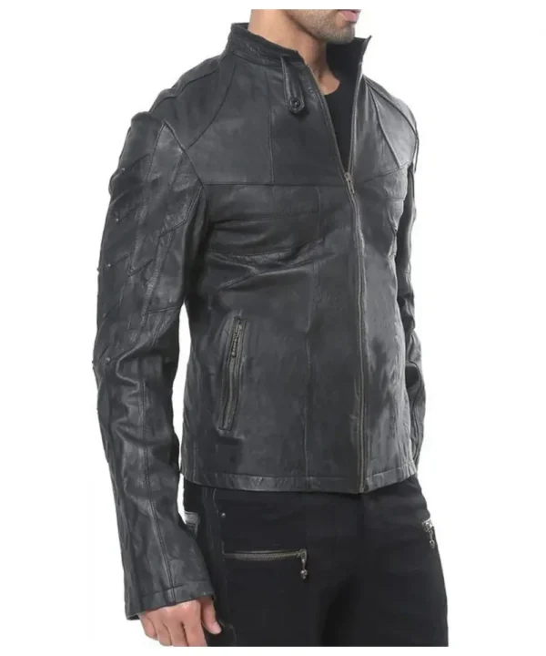 Men’s Front Pockets Designer Studded Lambskin Black Leather Jacket