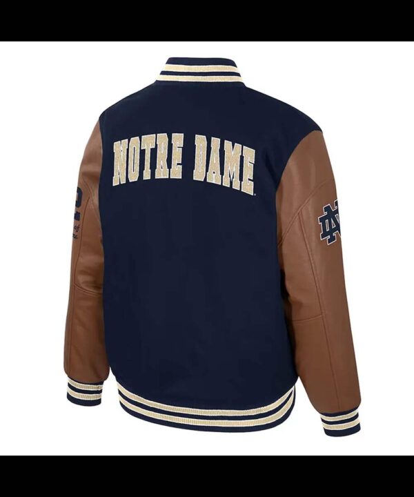 Notre Dame Fighting Irish Navy and Brown Letterman Jacket