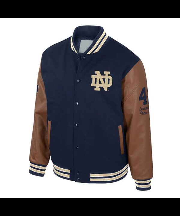 Notre Dame Fighting Irish Navy and Brown Letterman Jacket