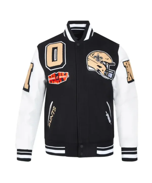 New Orleans Saints Mashup Rib Varsity Wool/Leather Jacket