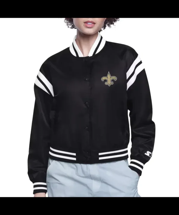 New Orleans Saints Printed Logo Varsity Satin Jacket