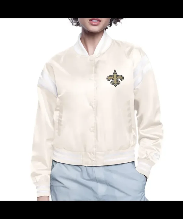 New Orleans Saints Printed Logo Varsity Satin Jacket