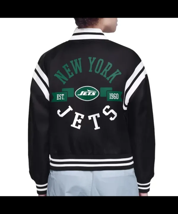 NY Jets Printed Logo Varsity Satin Jacket
