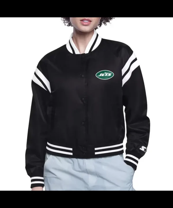 NY Jets Printed Logo Varsity Satin Jacket