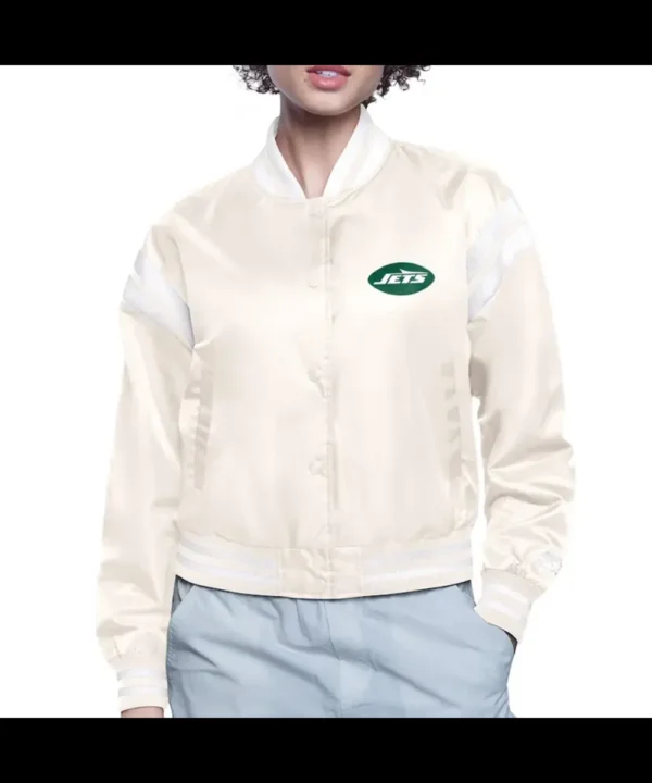 NY Jets Printed Logo Varsity Satin Jacket