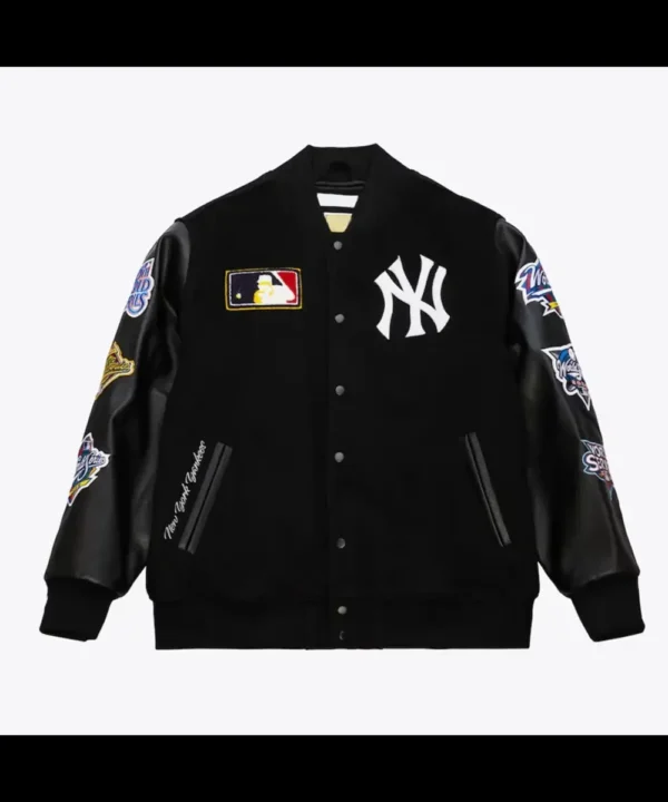 NY Yankees Black Out Vintage Logo Varsity Jacket