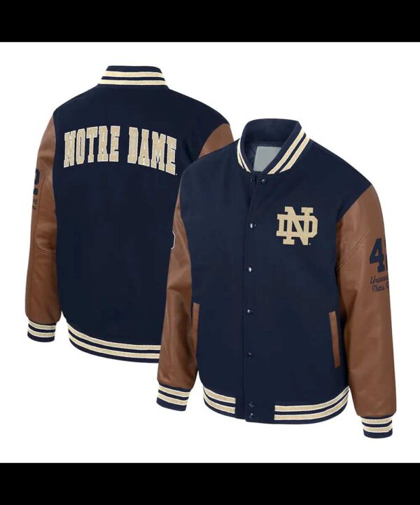 Notre Dame Fighting Irish Navy and Brown Letterman Jacket