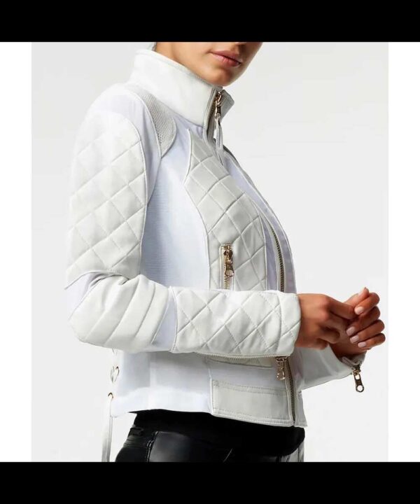 Bayley WWE Pay-Per-View Moto White Quilted Leather Jacket