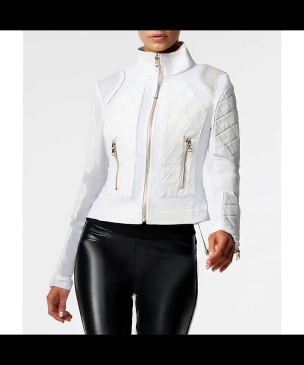 Bayley WWE Pay-Per-View Moto White Quilted Leather Jacket