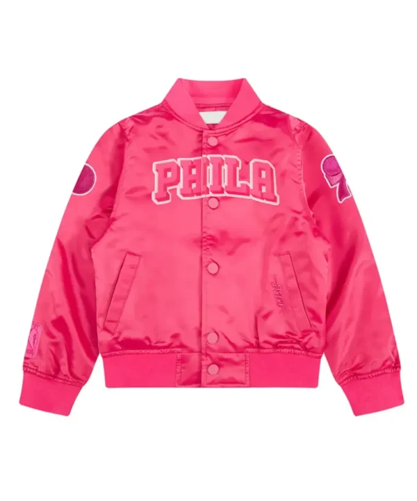 Philadelphia 76ers Triple Pink Satin Jacket