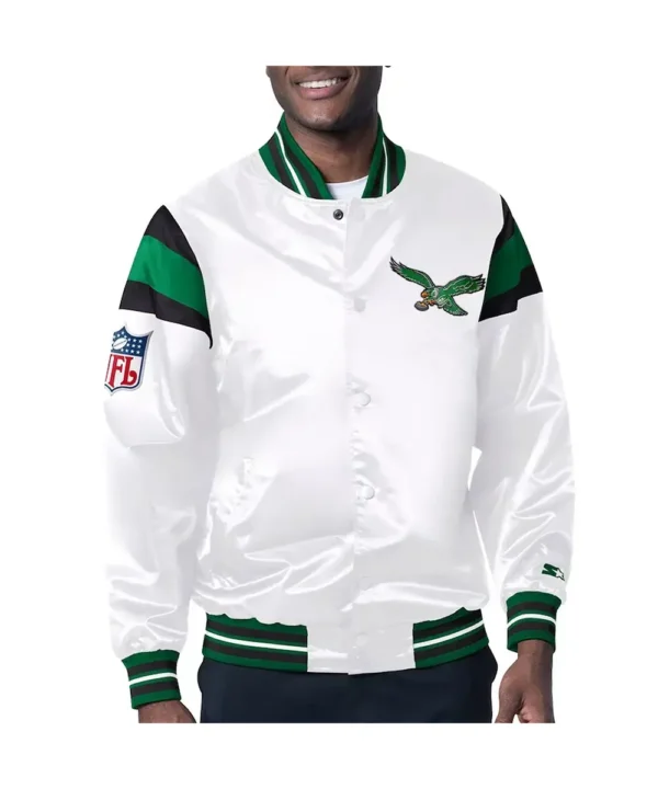 Philadelphia Eagles Midweight White Satin Jacket