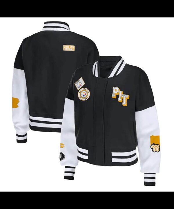 Varsity Pittsburgh Steelers Erin Andrews Black and White Jacket