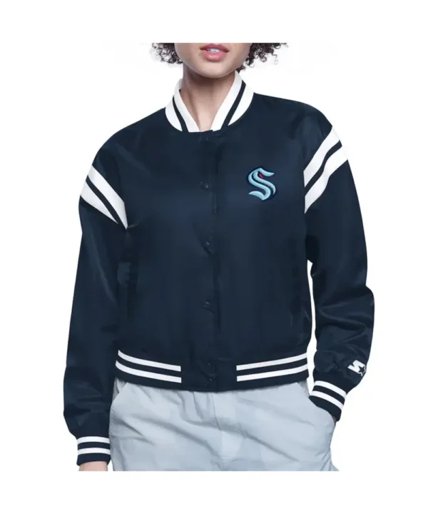 Seattle Kraken Printed Logo Varsity Satin Jacket