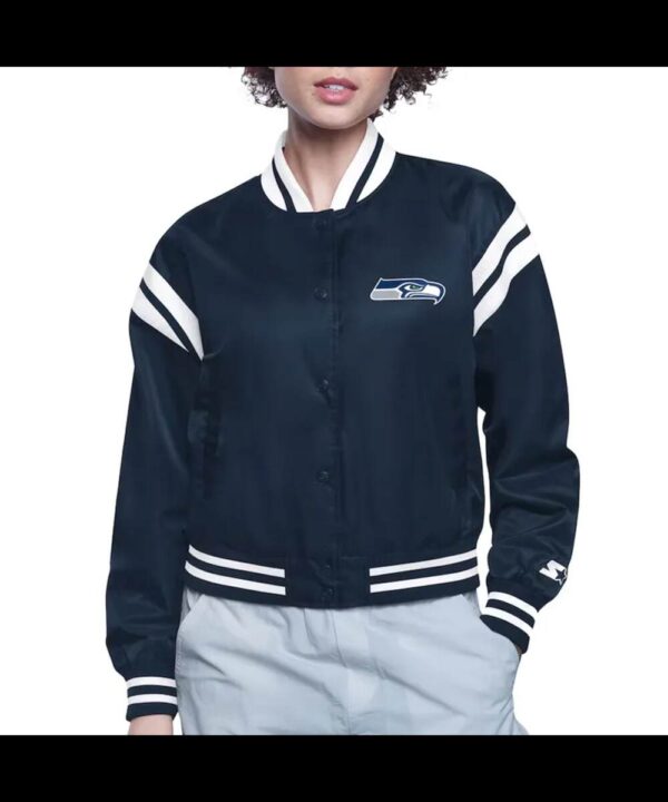 Seattle Seahawks Printed Logo Varsity Satin Jacket