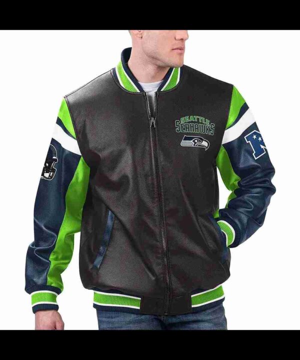 Seattle Seahawks Black Varsity Full-Zip Leather Jacket