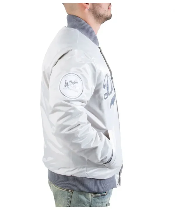 Bomber LA Dodgers Silver Satin Jacket