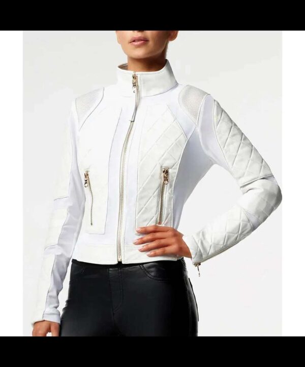 Bayley WWE Pay-Per-View Moto White Quilted Leather Jacket