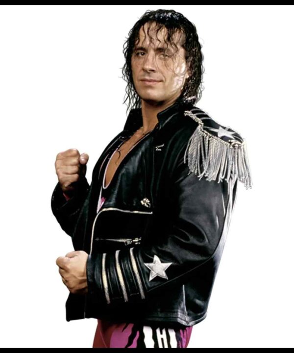 WWE Bret Hart The Hitman Zipper Leather Jacket