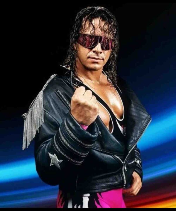 WWE Bret Hart The Hitman Zipper Leather Jacket