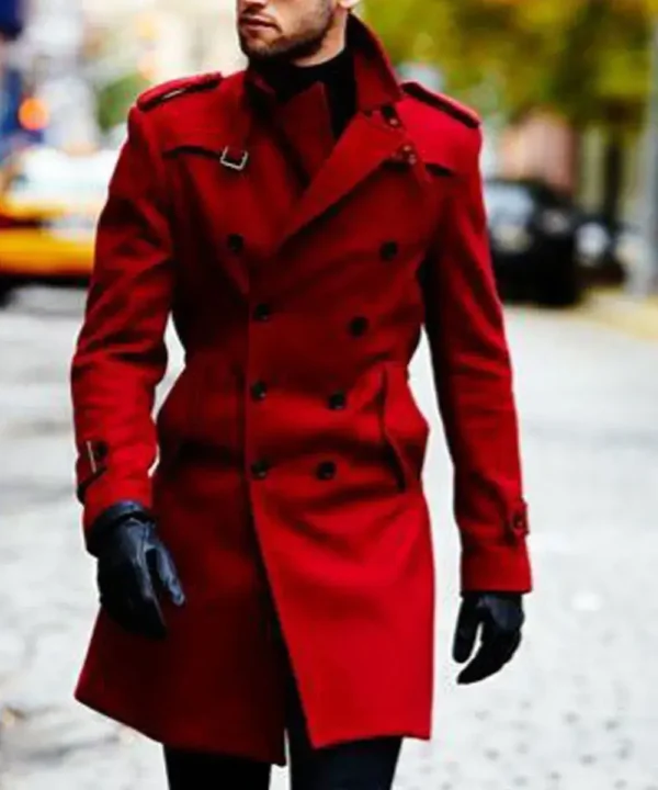 Men’s Double Breasted Red Belted Coat