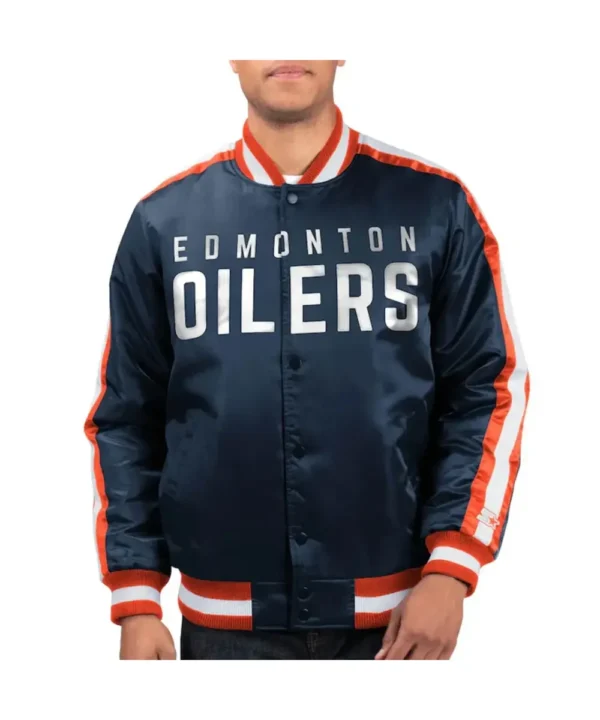 Edmonton Oilers O-Line Navy Varsity Satin Jacket