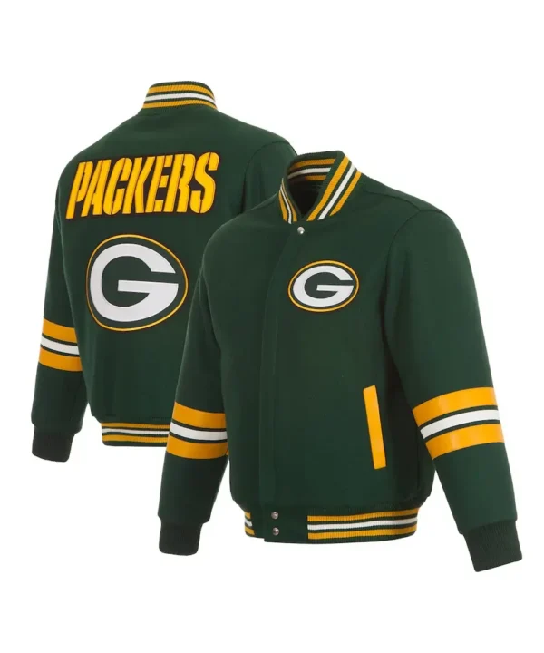 Green Bay Packers Striped Green Varsity Wool Jacket