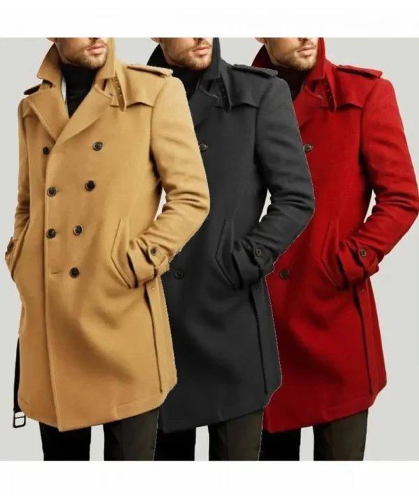 Men’s Double Breasted Red Belted Coat