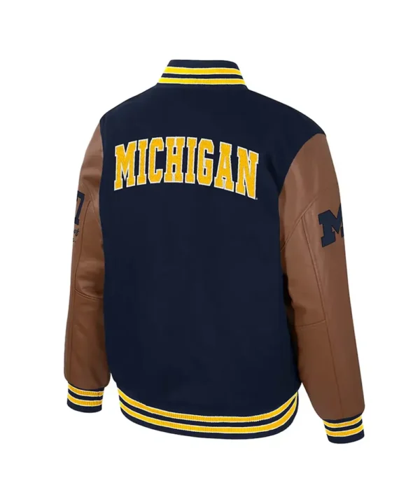 Michigan Wolverines Navy and Brown Letterman Jacket