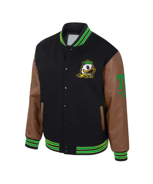 Oregon Ducks Navy and Brown Letterman Jacket