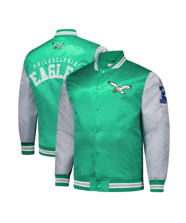 Philadelphia Eagles Kelly Green and Gray Team Satin Jacket