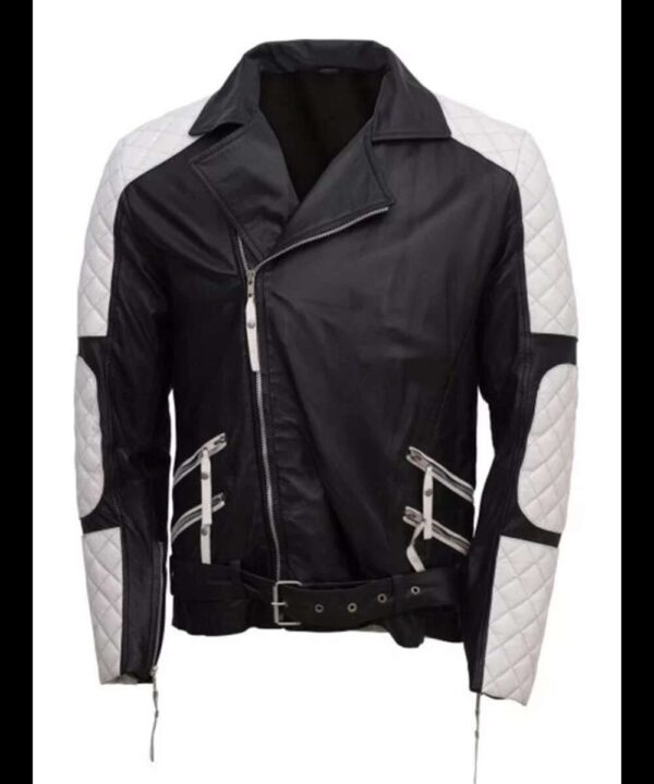 Men’s Black & White Biker Leather Jacket