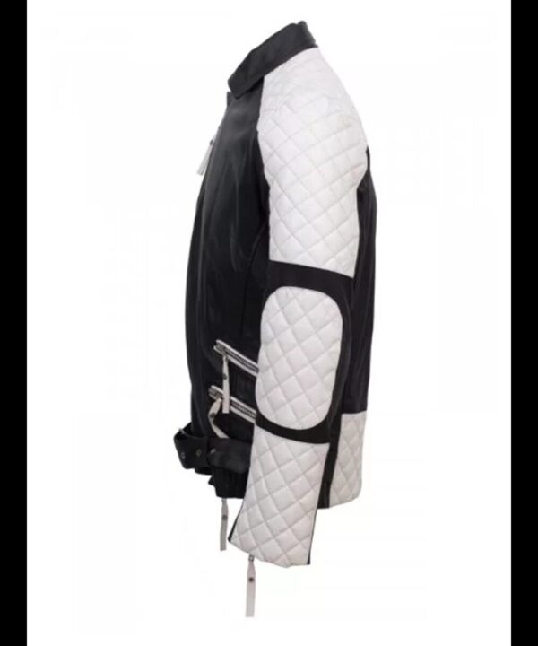 Men’s Black & White Biker Leather Jacket