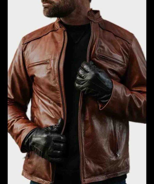 Men’s Cafe Racer Brown Leather Jacket