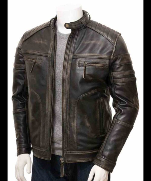 Men’s Distressed Brown Leather Biker Jacket