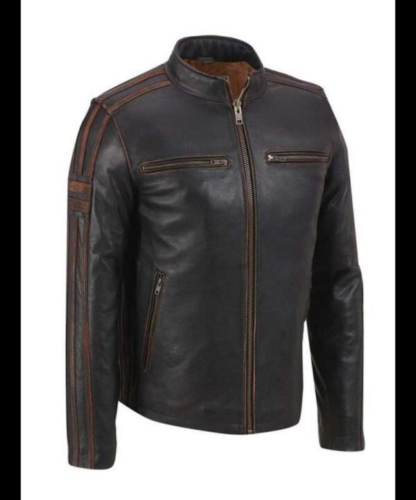 Mens Stripe Cafe Racer Jacket