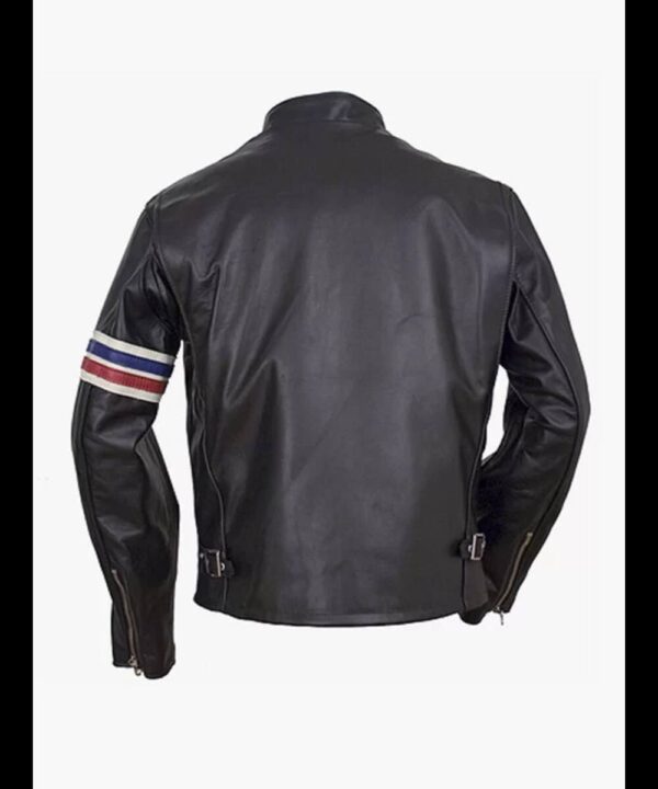 Mens Striped Biker Leather Jacket