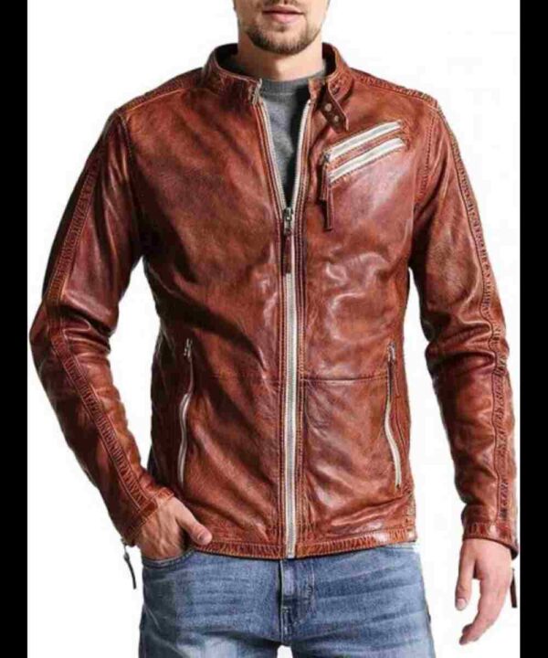 Men’s Vintage Leather Distressed Biker Jacket